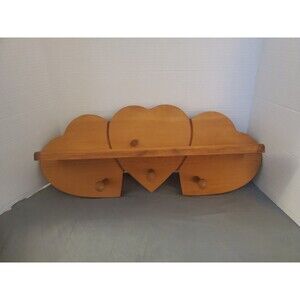 Vtg Hand Crafted Oak Wood Heart Shelf 3" Pegs 21" Long County Core Farmhouse